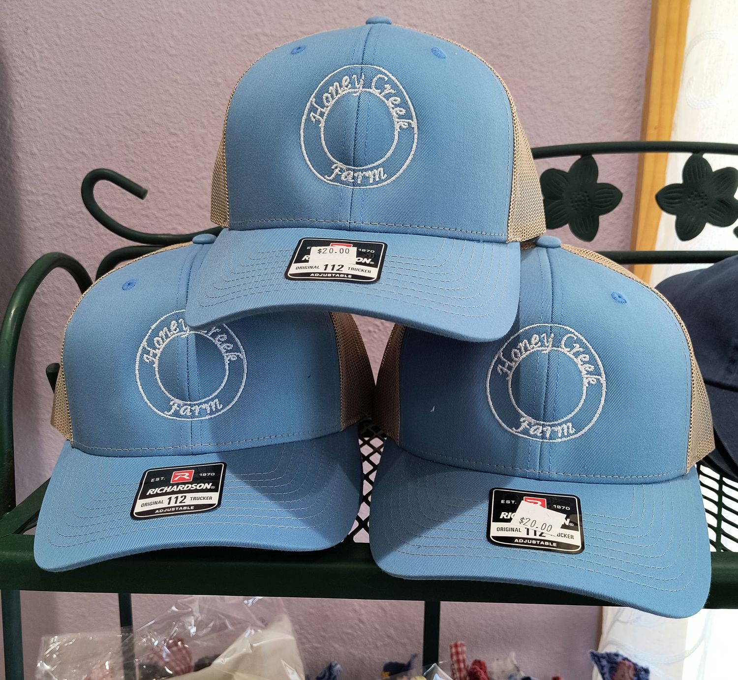 Blue and Tan Mesh Hat with Logo