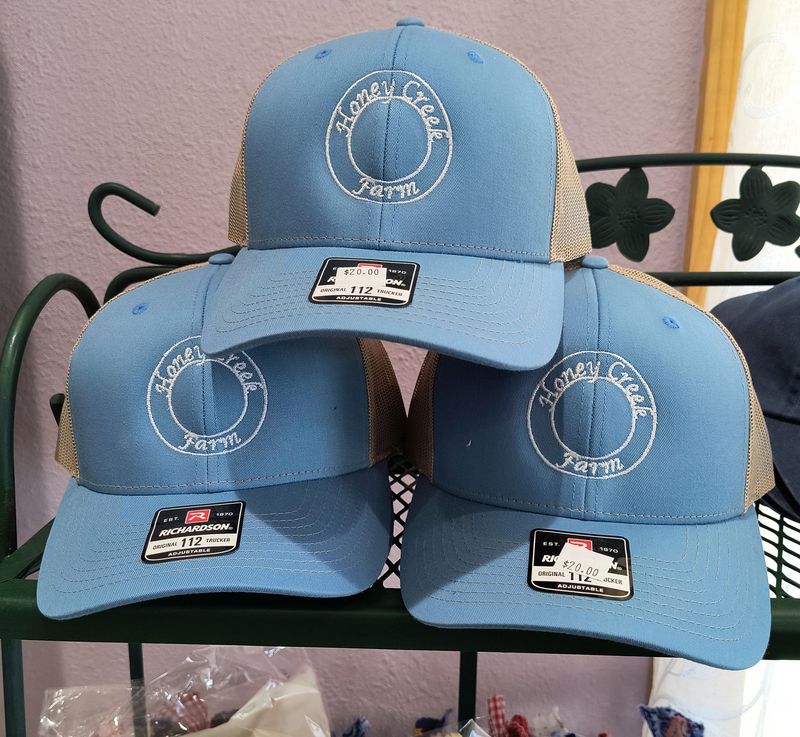 Blue and Tan Mesh Hat with Logo