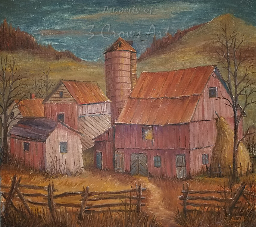 Red Barns (original painting) 19X20