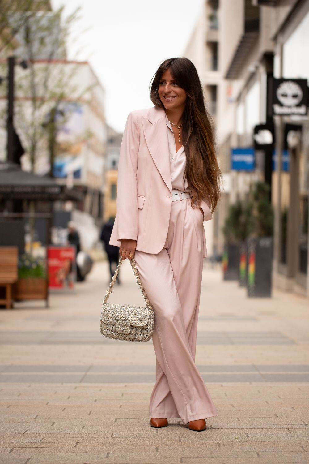 Veste droite rose poudre