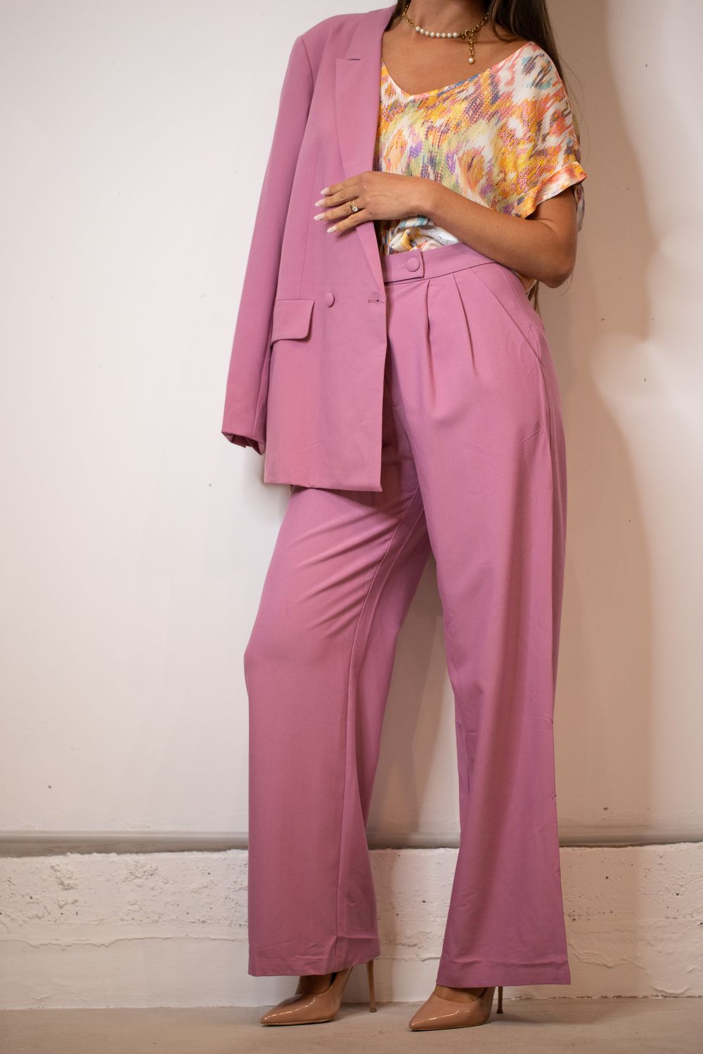 Pantalon taille haute mauve