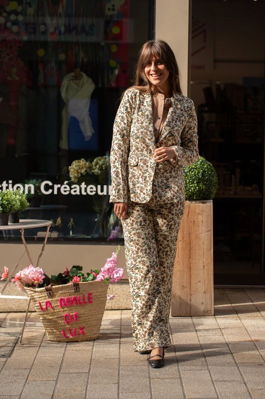 Pantalon velours imprime fleuri Pantalon velours imprime fleuri