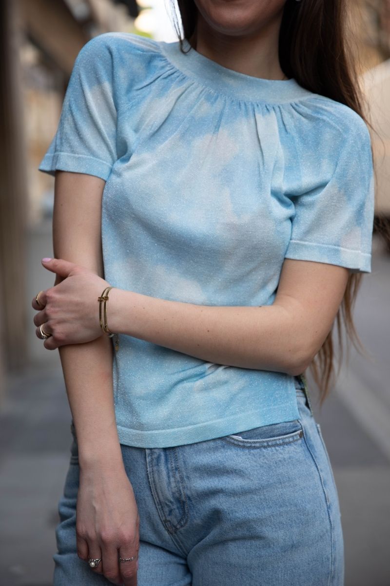 Top en maille lurex imprimé jungle