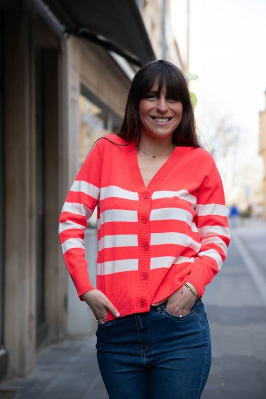 Cardigan laine rayé