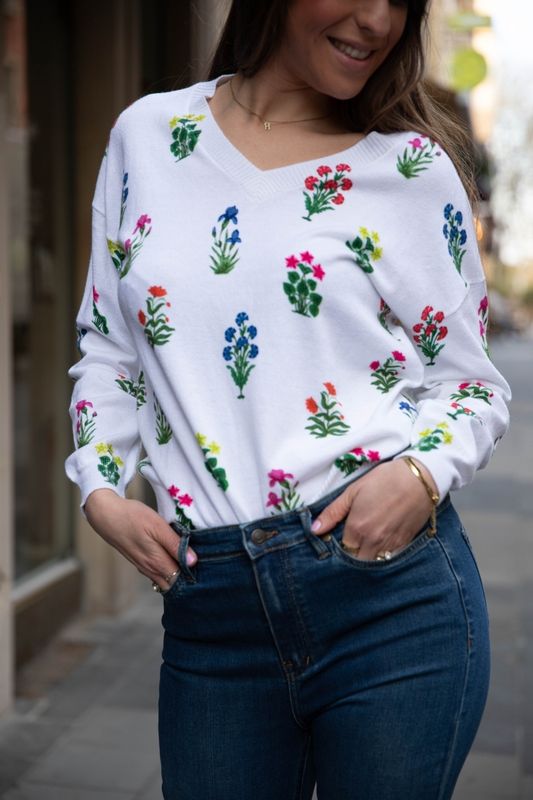 Pull à manches longues imprimé fleuri