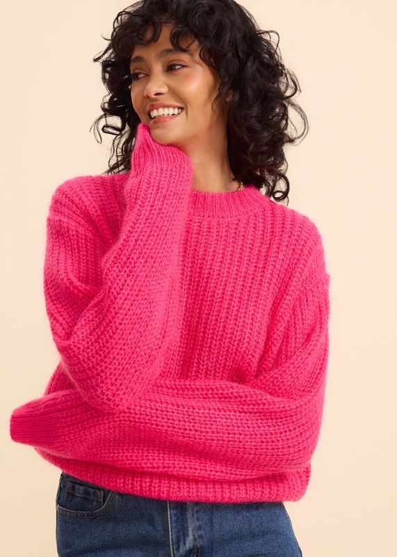 Pull grosse maille rose vif