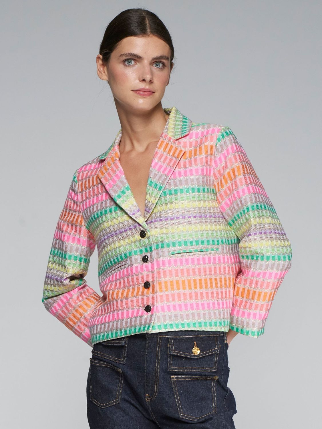 Veste courte à carreaux multicolores