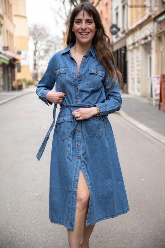 Robe chemise longue denim