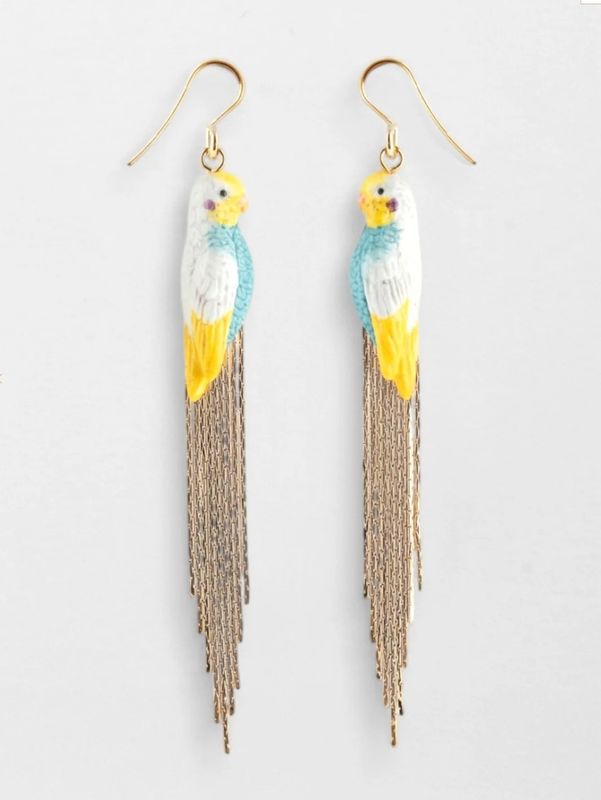 Boucles d’oreilles perruche bleue avec franges