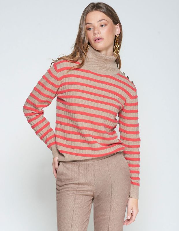 Pull col roulé à rayures