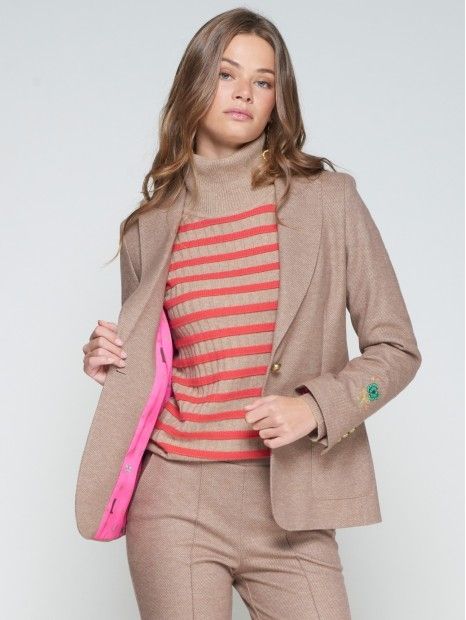 Veste beige en maille diagonale