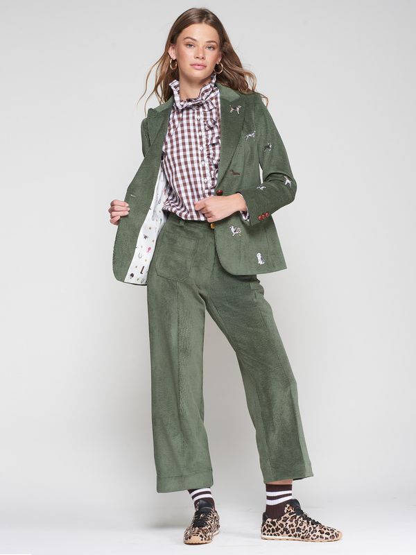 Veste velours chiens verte