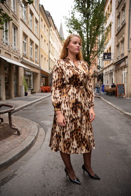 Robe midi fluide imprimé léopard