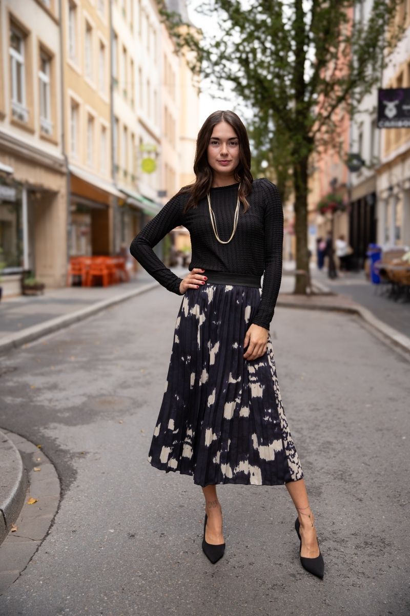 Jupe midi plissée imprimé ethnique