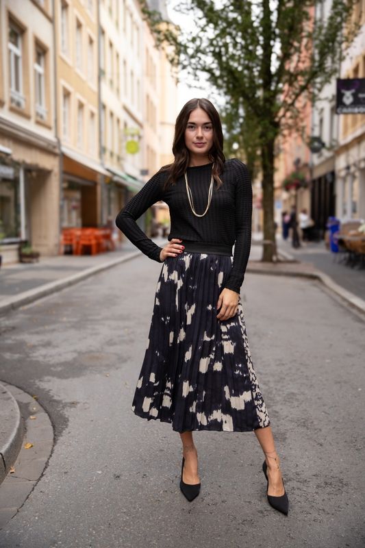 Jupe midi plissée imprimé ethnique