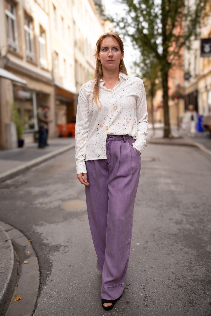 Pantalon large denim parme