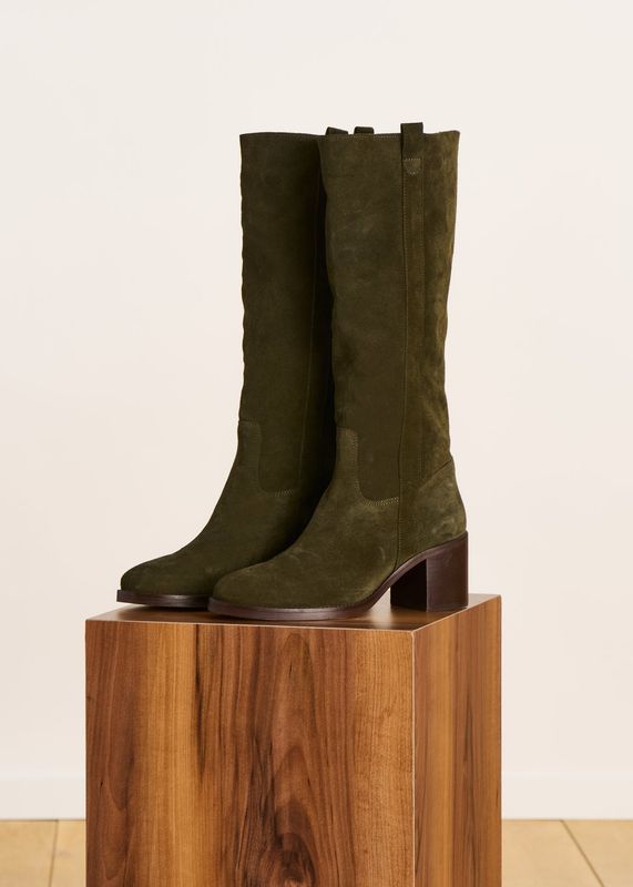 Bottes kaki en cuir velours