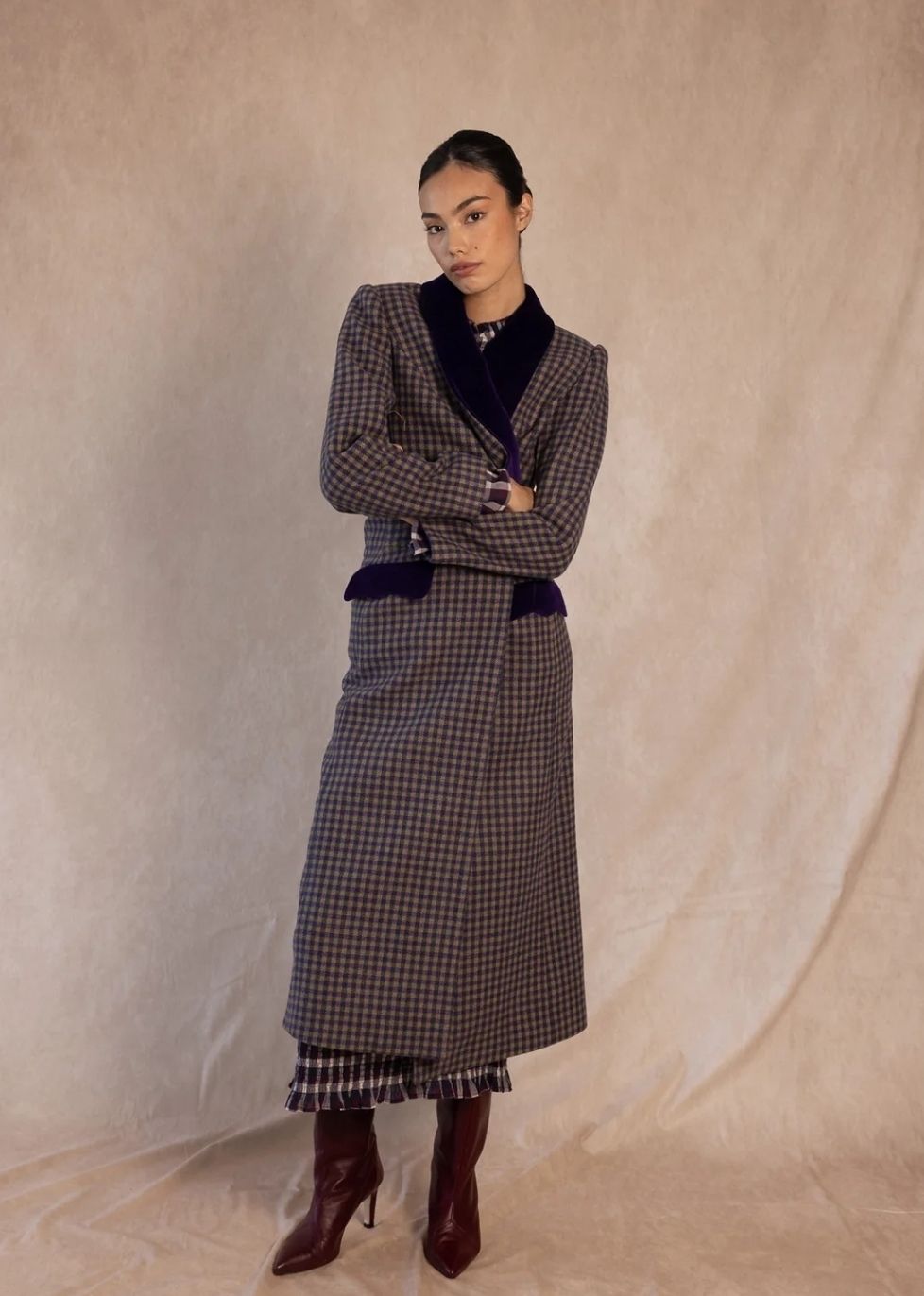 Manteau long à carreaux