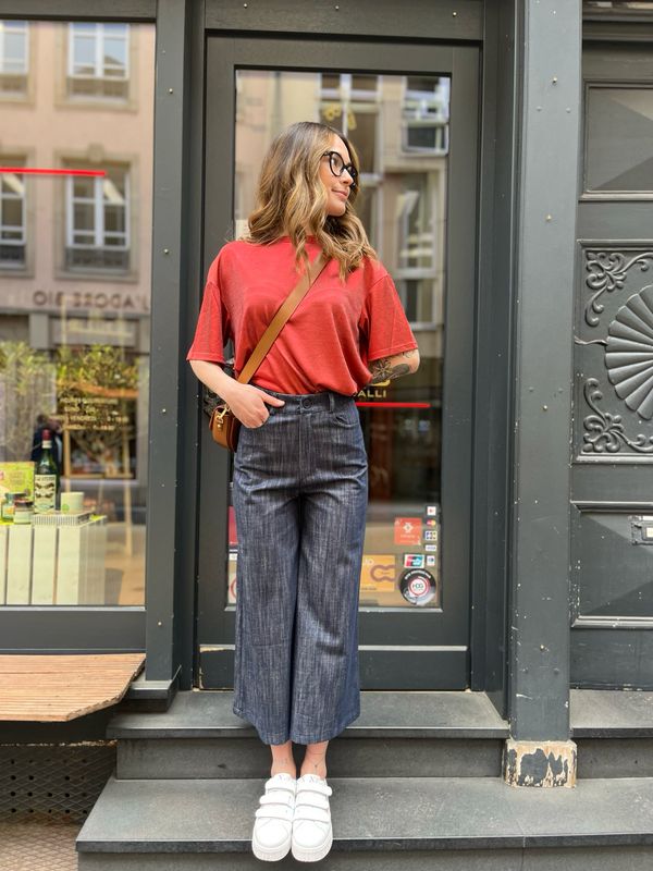 Pantalon denim large 7/8