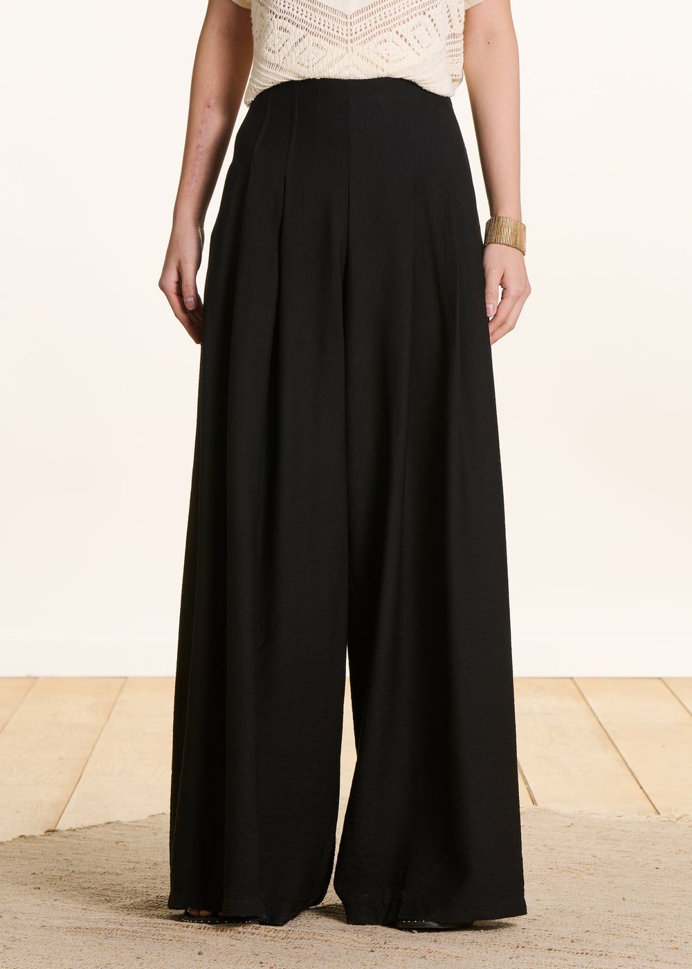 Pantalon long taille haute élastiquée 