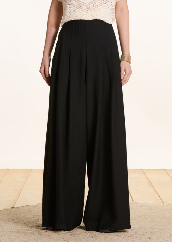 Pantalon long taille haute élastiquée 