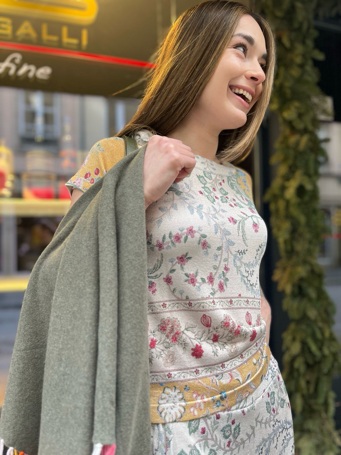 Top en maille lurex imprimé floral
