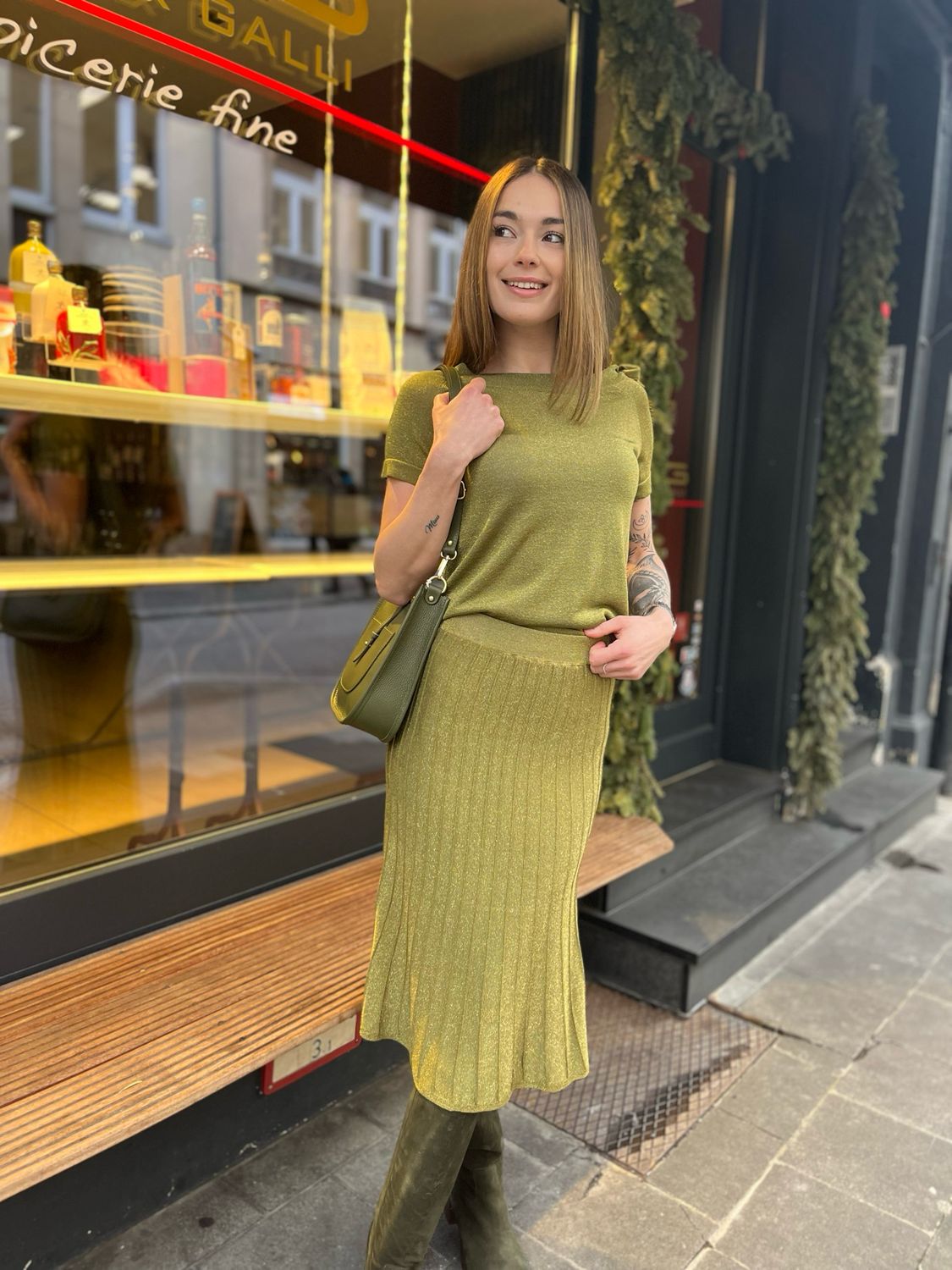 Top en maille lurex olive