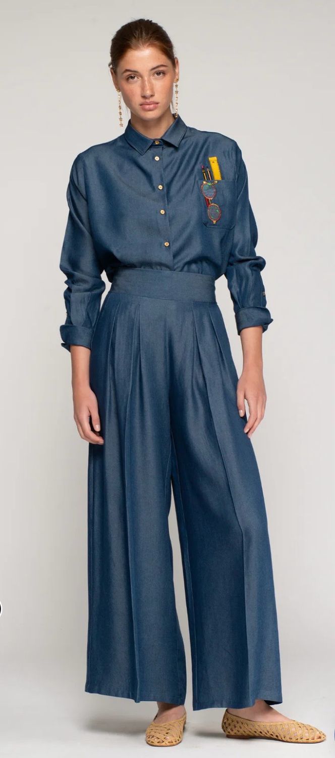 Pantalon large fluide denim