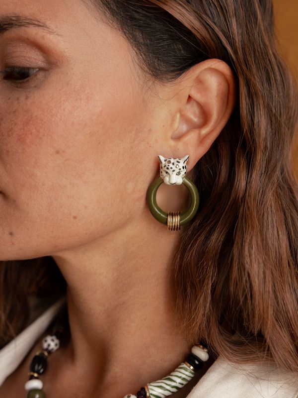 Boucles d'oreilles léopard blanc et doré