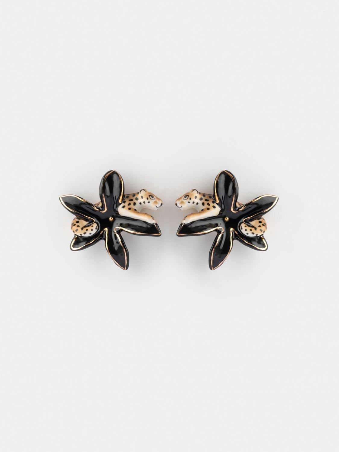 Boucles d'oreilles puces - Léopard et fleur d'Erine