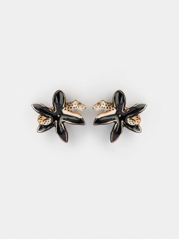 Boucles d'oreilles puces - Léopard et fleur d'Erine