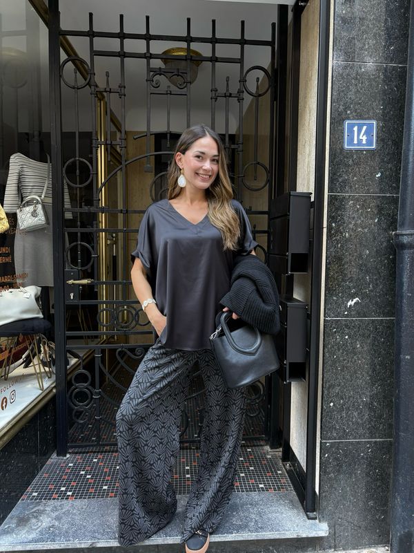 Top satiné col V oversize