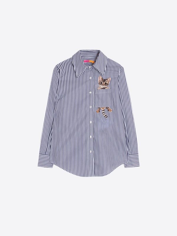 Chemise rayée broderie chat