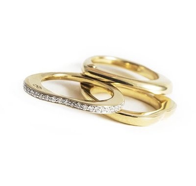 English 18K Yellow Gold and Diamond Multi Tiered Ring