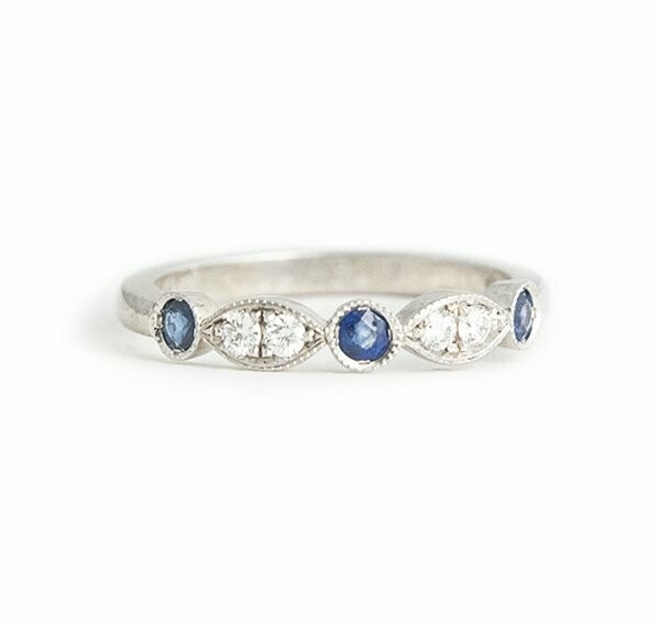 Delicate White Gold Sapphire and Diamond Demi Band