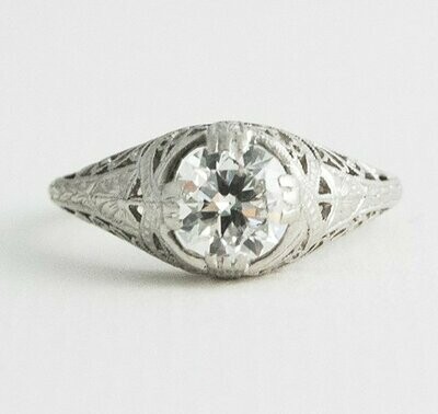 Art Deco Platinum and Diamond Filigree Ring