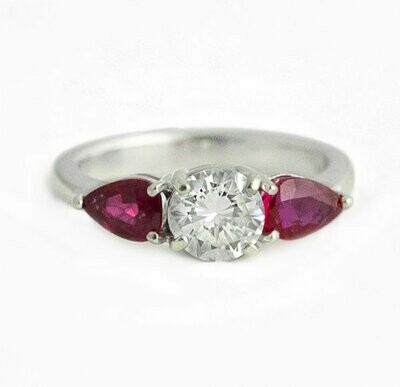 Refined 18kt White Gold Diamond and Ruby Ring.