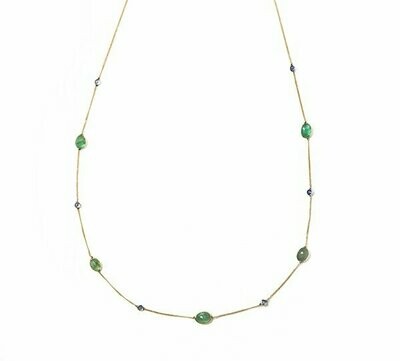 Emerald & Sapphire Bezel Set Necklace