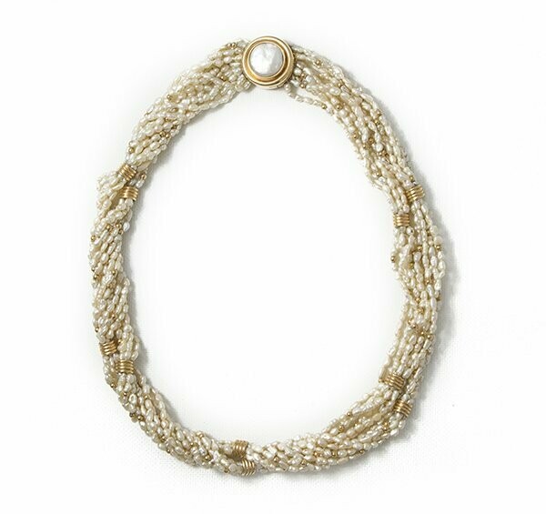 14K Yellow Gold Multi Strand Pearl Necklace