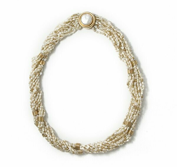14K Yellow Gold Multi Strand Pearl Necklace 14K Yellow Gold Multi Strand Pearl Necklace