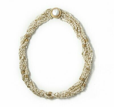 14K Yellow Gold Multi Strand Pearl Necklace