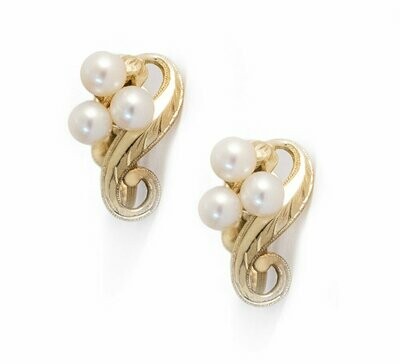 Vintage Mikimoto Pearl & Yellow Gold Earrings
