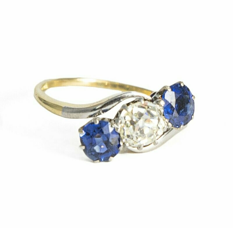 Antique Old Mine Cut Diamond & Sapphire Ring Antique Old Mine Cut Diamond & Sapphire Ring