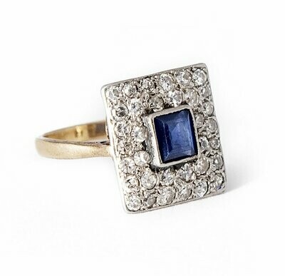 Art Deco Diamond and Sapphire 14K Gold Ring