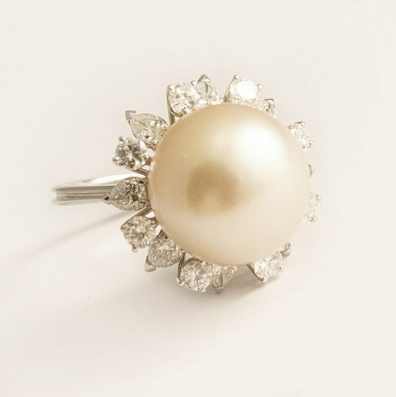 Birks Custom Made Platinum Diamond & South Sea Pearl Ring Birks Custom Made Platinum Diamond & South Sea Pearl Ring