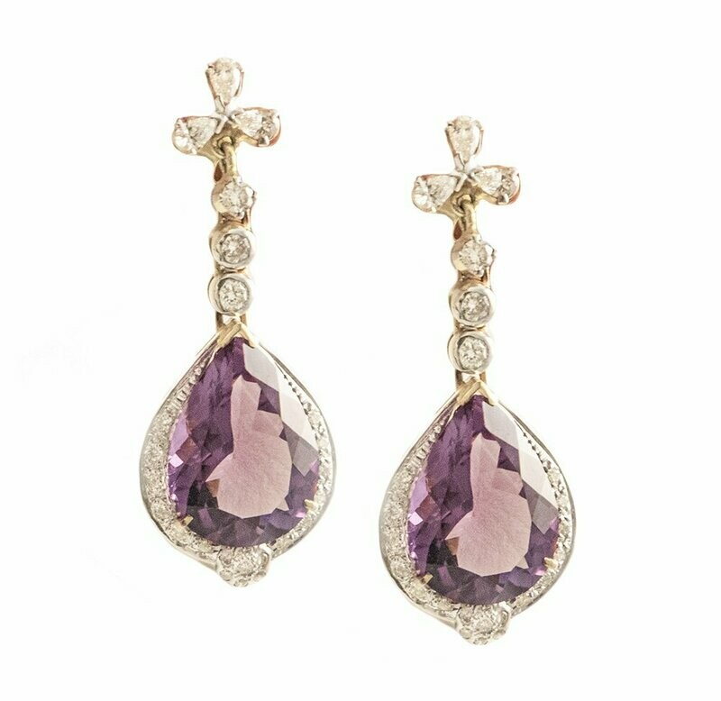 14K Yellow Gold Amethyst & Diamond Drop Earrings 14K Yellow Gold Amethyst & Diamond Drop Earrings