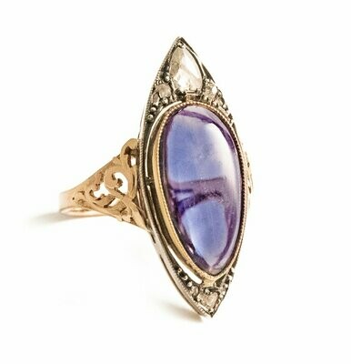 Hand Made Art Nouveau Sapphire Rose Cut Diamond Ring