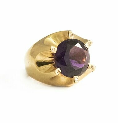 Custom Made 18K Modernist Amethyst & Diamond Ring