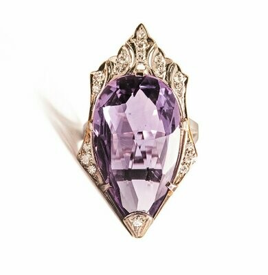 Hand Made Art Deco Diamond & Amethyst Ring