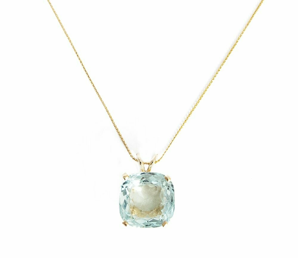 Solid Gold Aquamarine Diamond Couronne Slide Necklace - KTCollection